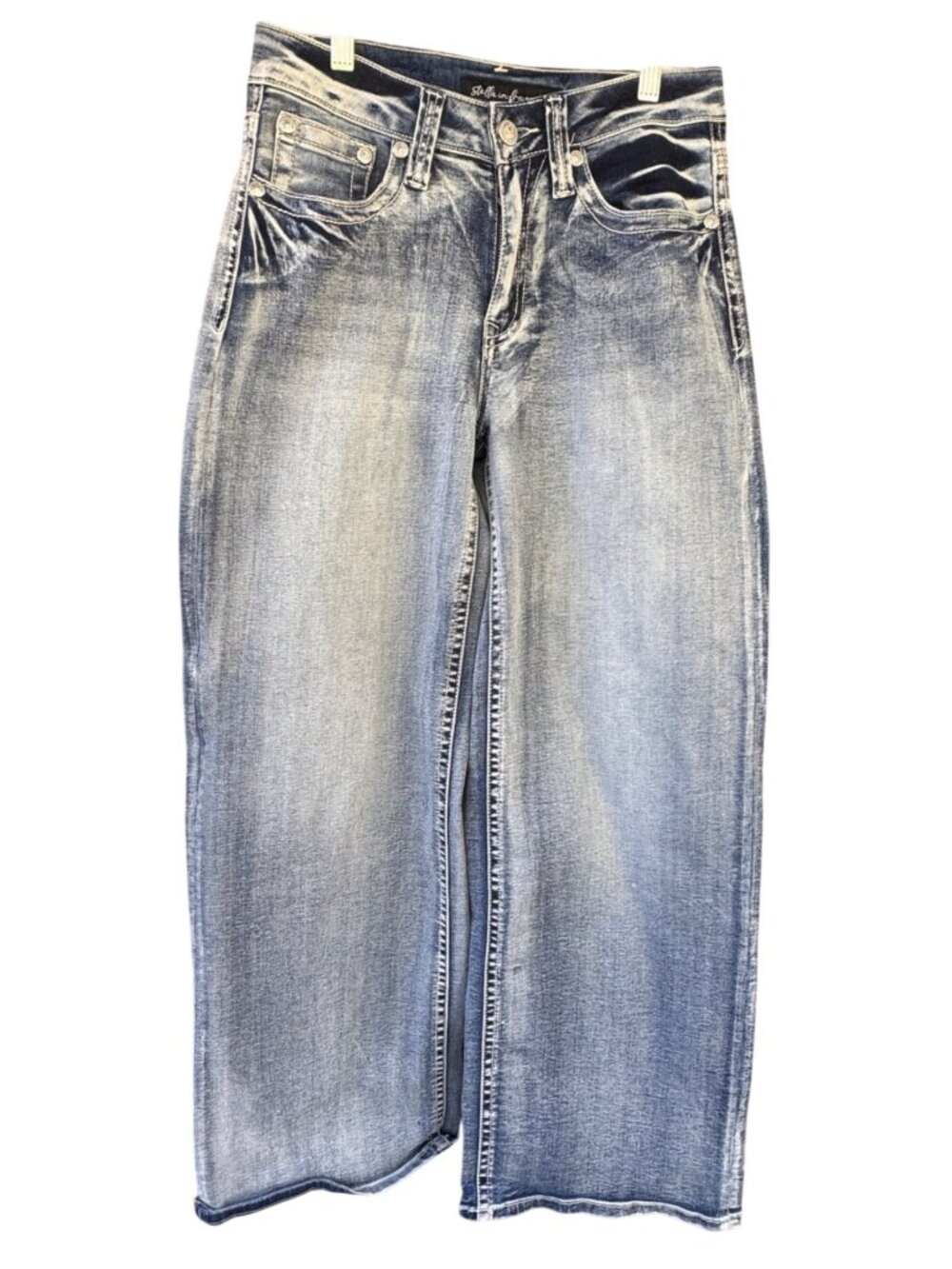 Stella In Dreams Womens Baggy Wide Leg Jeans Size 5/27 Embellished Light Wash
